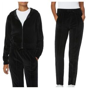 NEW 2pc Joe’s Jeans Nikki Hoodie & Lissa Pant Velour Tracksuit Set Jet Black Sm